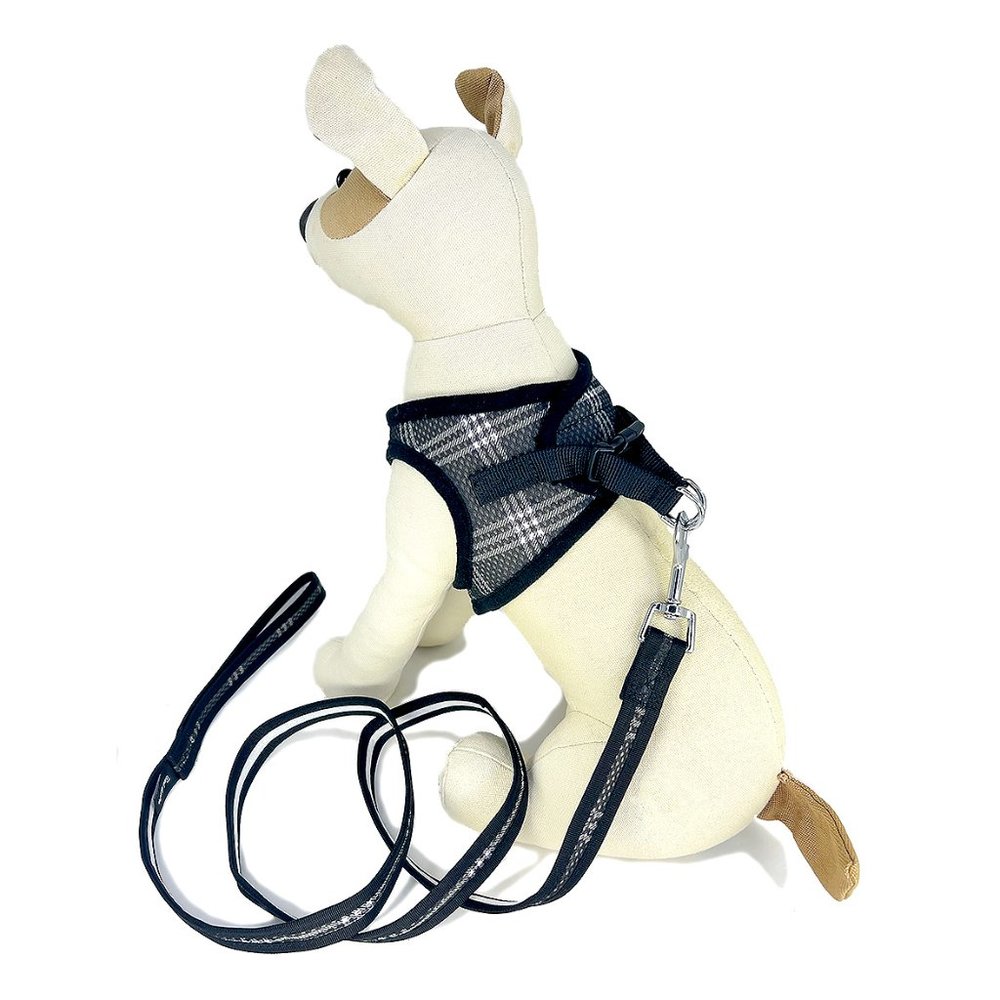 Black Plaid Mesh Step-In Harness & Leash Set